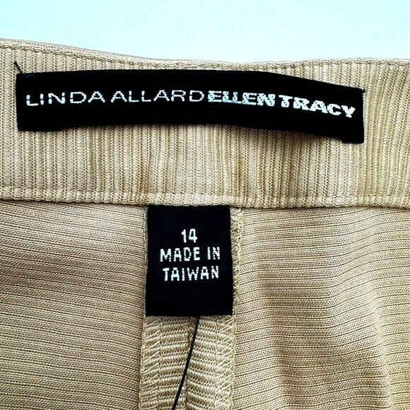 LINDA ALLARD ELLEN TRACY NWT Women's 14 Tan Gold Stripe Straight Trouser‎ Pants - Picture 5 of 10